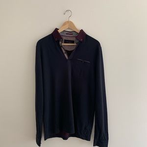 Ted Baker Mens Navy Long Sleeve Polo | Size 3